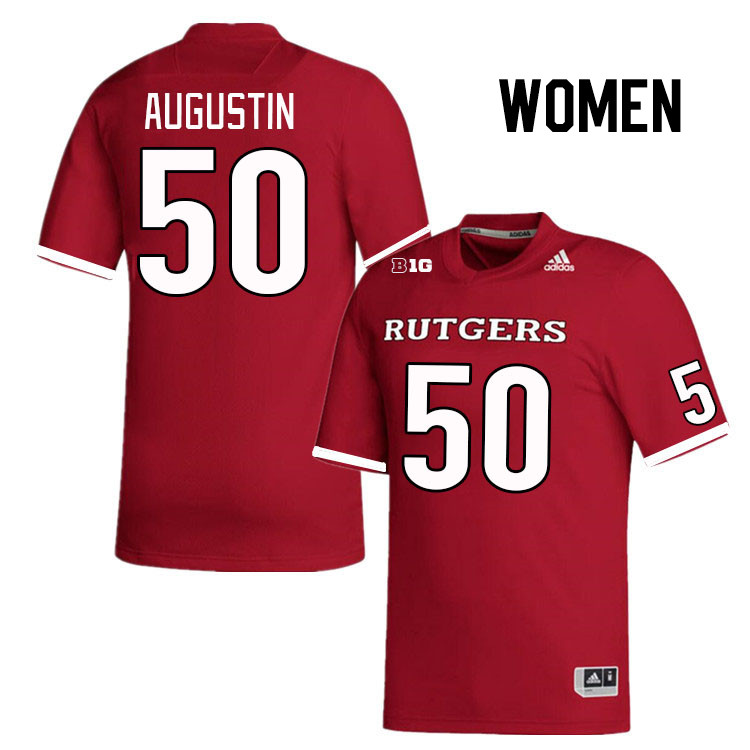 Women #50 Jordan Augustin Rutgers Scarlet Knights College Football Jerseys Stitched Sale-Scarlet - Click Image to Close